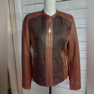 Women's Real Leather Jacket Adult Size Medium Black And Brown Leather Moto Biker